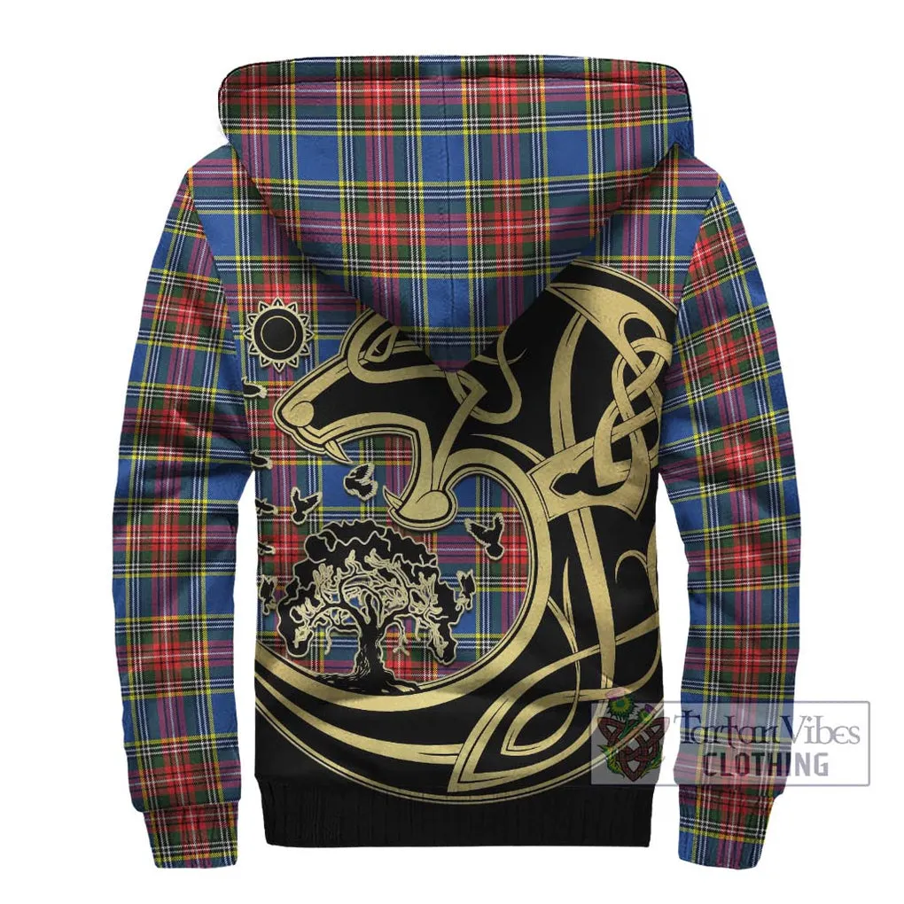 Bethune Tartan Sherpa Hoodie with Family Crest Celtic Wolf Style