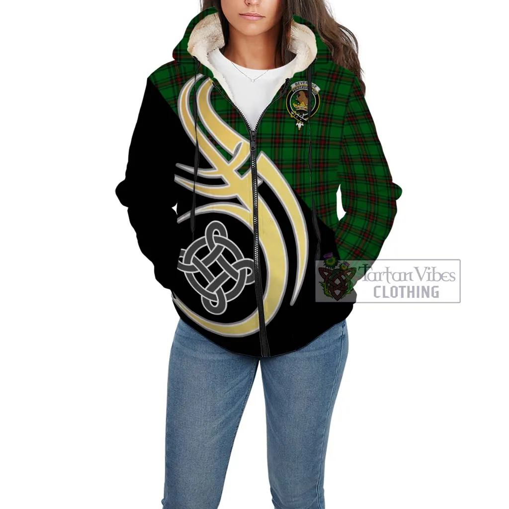 Beveridge Tartan Sherpa Hoodie with Family Crest and Celtic Symbol Style