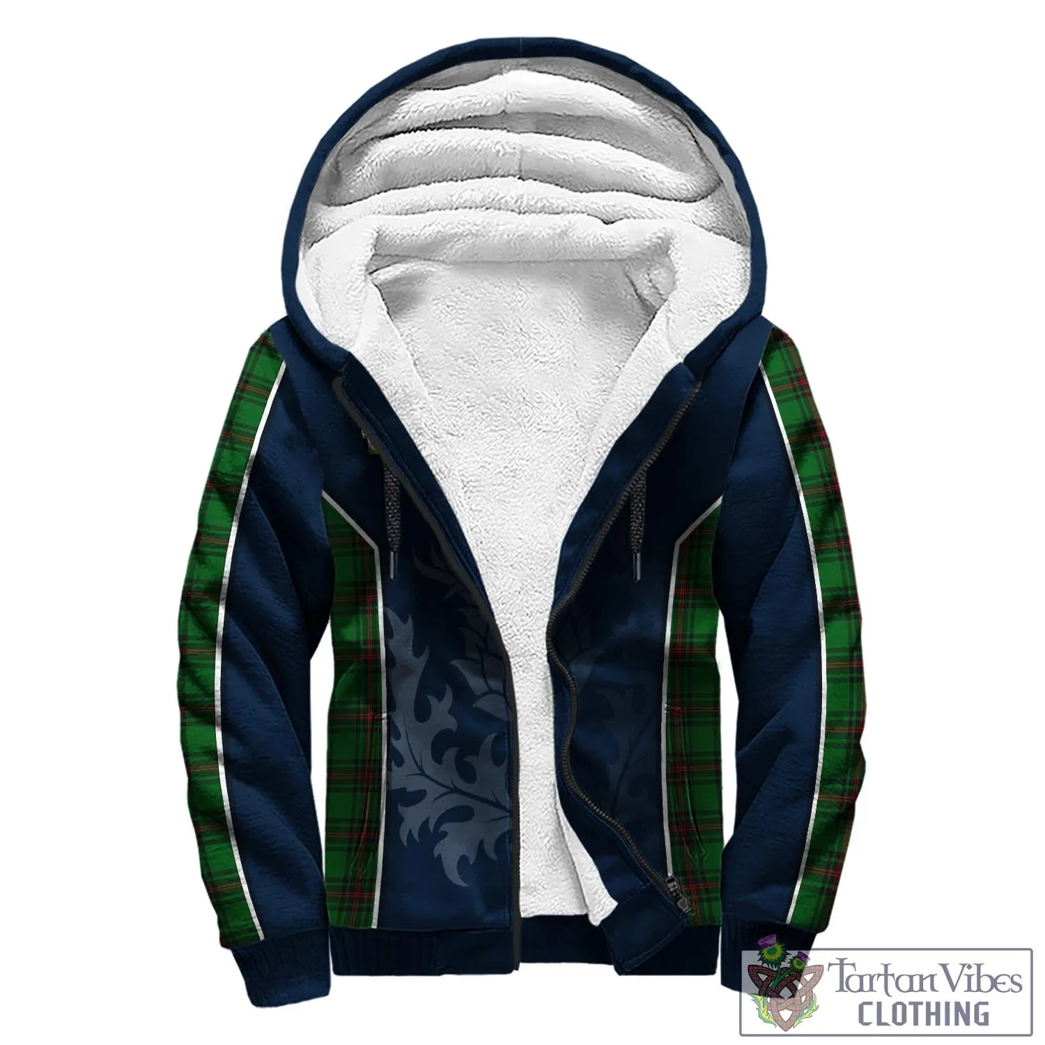 Beveridge Tartan Sherpa Hoodie with Family Crest and Scottish Thistle Vibes Sport Style