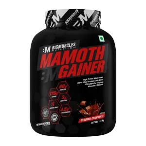 Bigmuscles Nutrition Mamoth Gainer [Belgian Chocolate, 2Kg] | High Protein Muscle Mass & Weight Gainer | With Vitamins & Minerals, Creatine & Digestive Enzymes - Powder