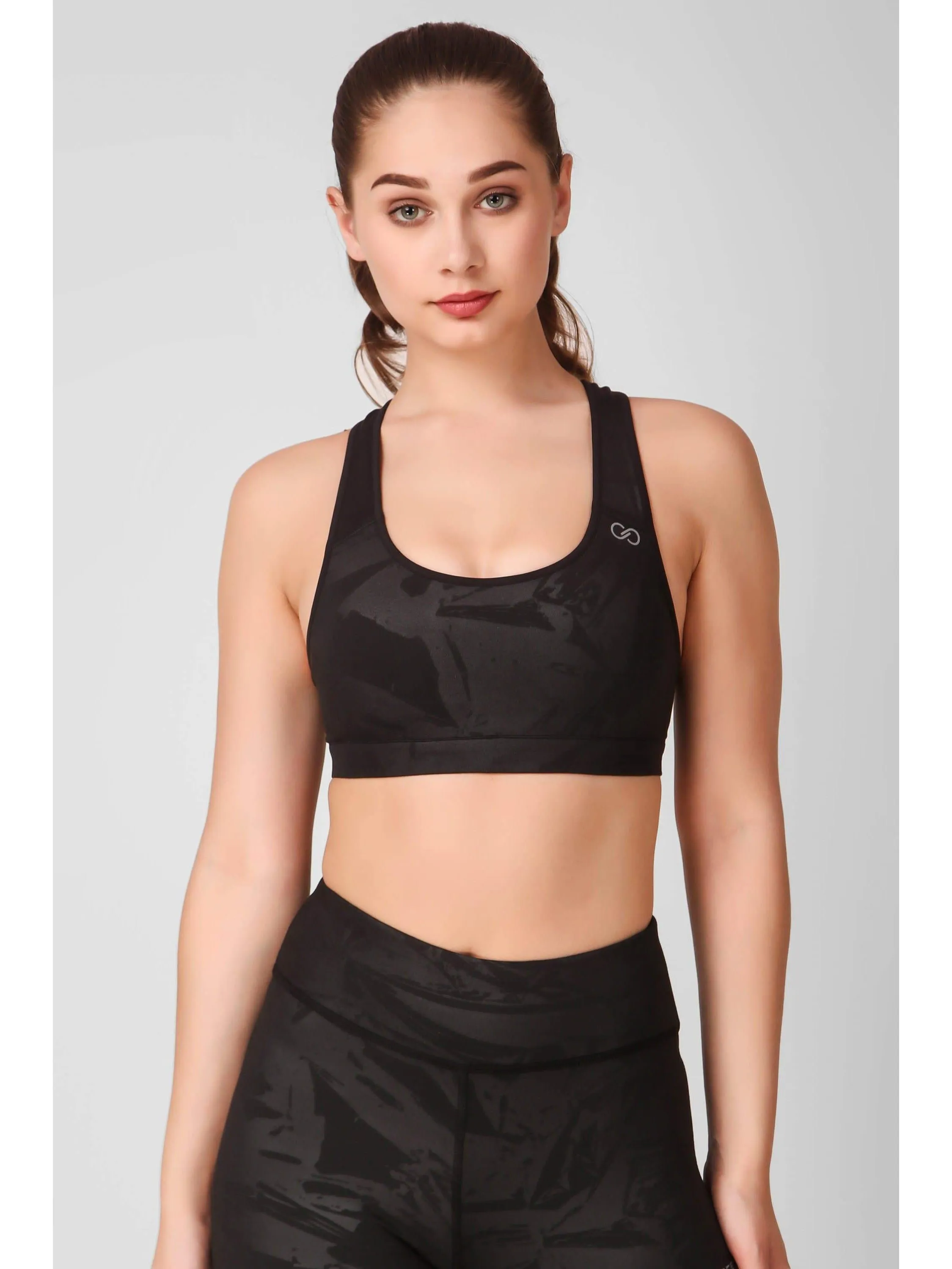 Black Abstract Embossed Sports Bra