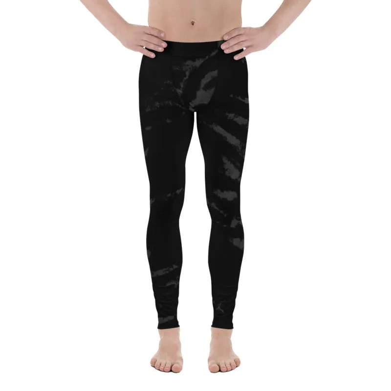 Black Tiger Stripe Print Meggings, Men's Running Leggings Run Tights- Made in USA/EU