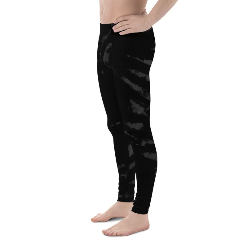 Black Tiger Stripe Print Meggings, Men's Running Leggings Run Tights- Made in USA/EU