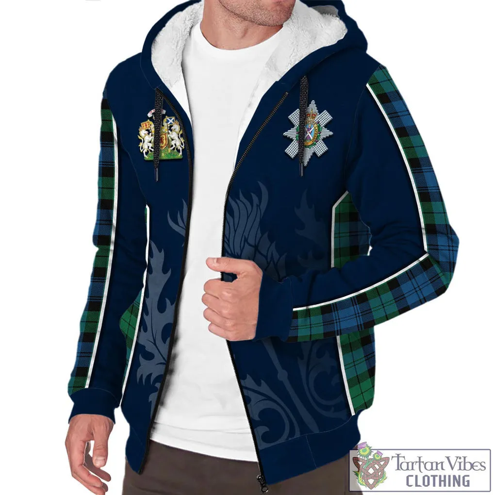 Black Watch Ancient Tartan Sherpa Hoodie with Family Crest and Scottish Thistle Vibes Sport Style