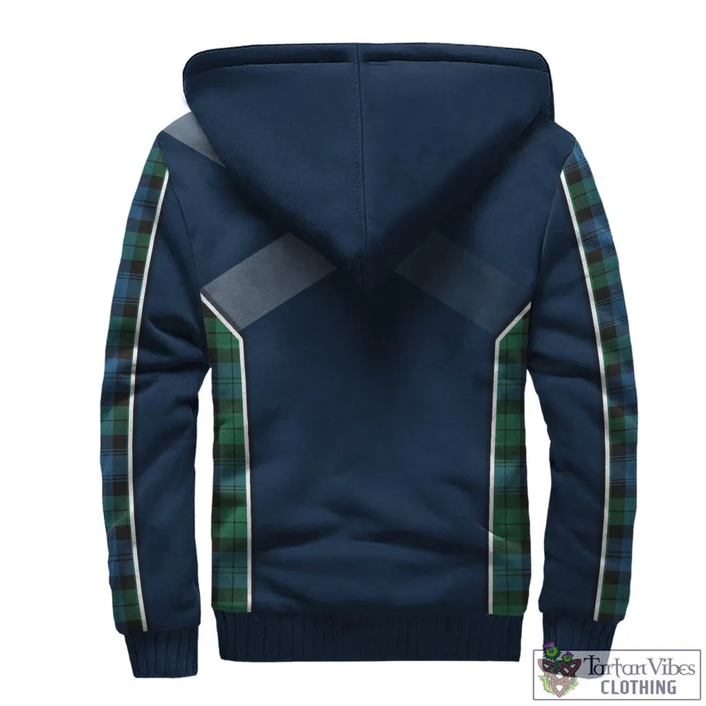 Black Watch Ancient Tartan Sherpa Hoodie with Family Crest and Scottish Thistle Vibes Sport Style