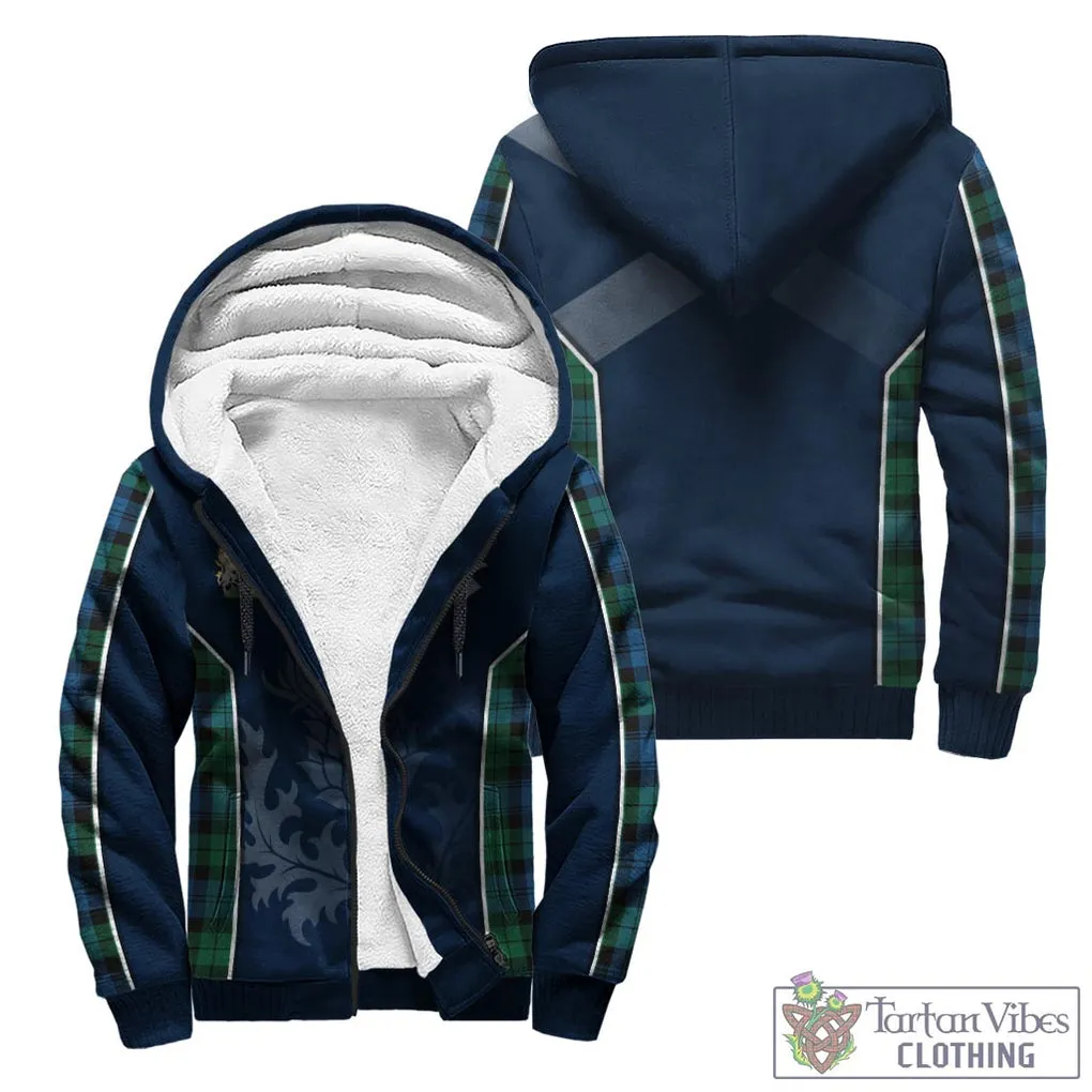 Black Watch Ancient Tartan Sherpa Hoodie with Family Crest and Scottish Thistle Vibes Sport Style