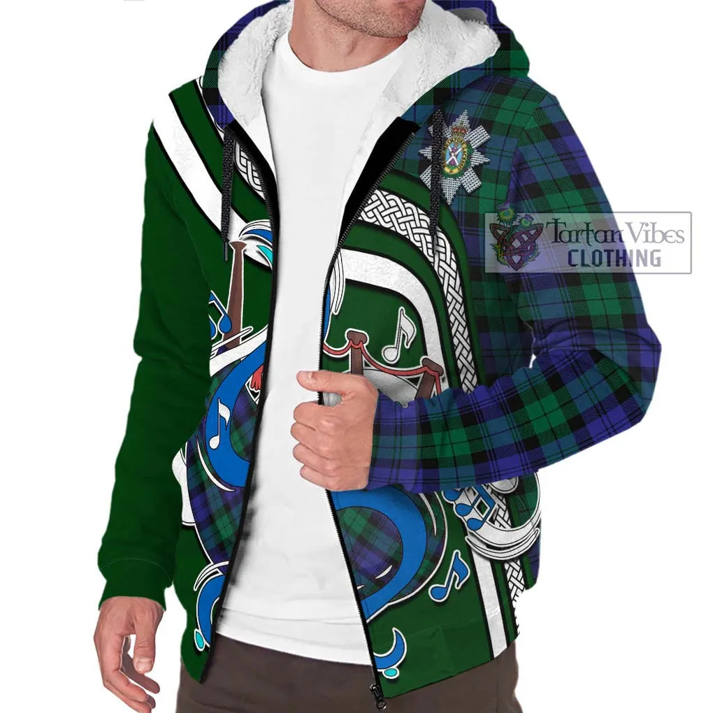 Black Watch Modern Tartan Sherpa Hoodie with Epic Bagpipe Style