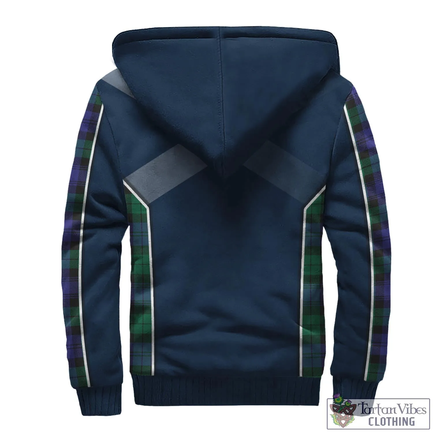 Black Watch Modern Tartan Sherpa Hoodie with Family Crest and Lion Rampant Vibes Sport Style