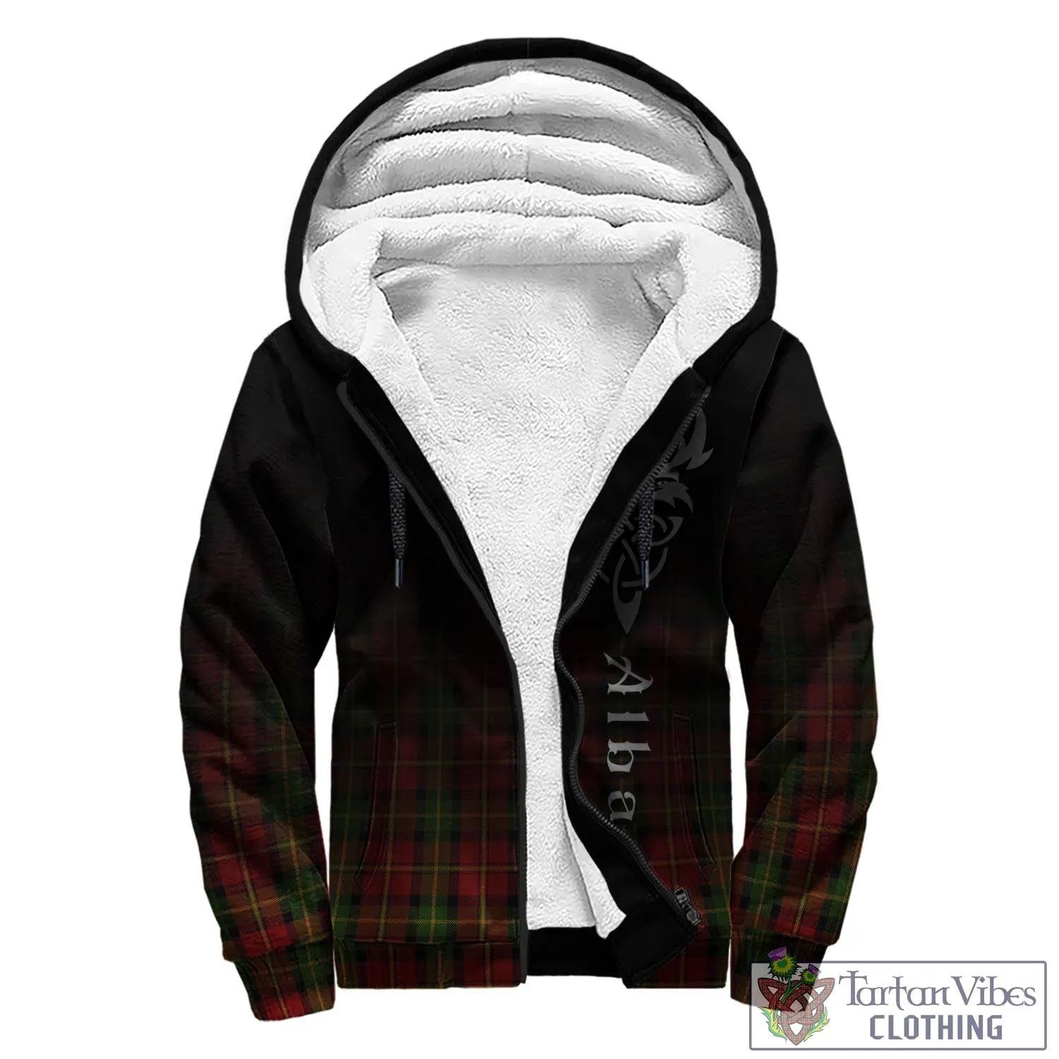 Blackstock Red Dress Tartan Sherpa Hoodie Featuring Alba Gu Brath Family Crest Celtic Inspired