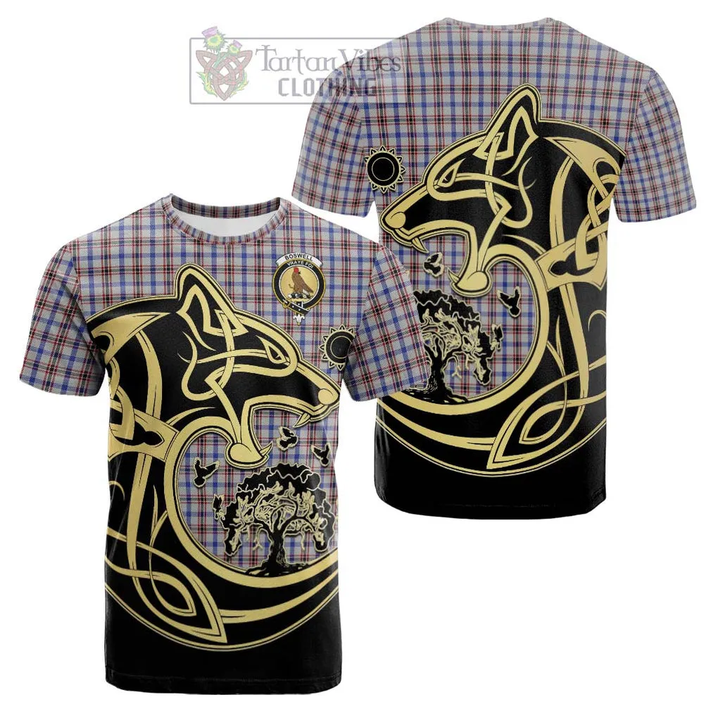 Boswell Tartan Cotton T-shirt with Family Crest Celtic Wolf Style