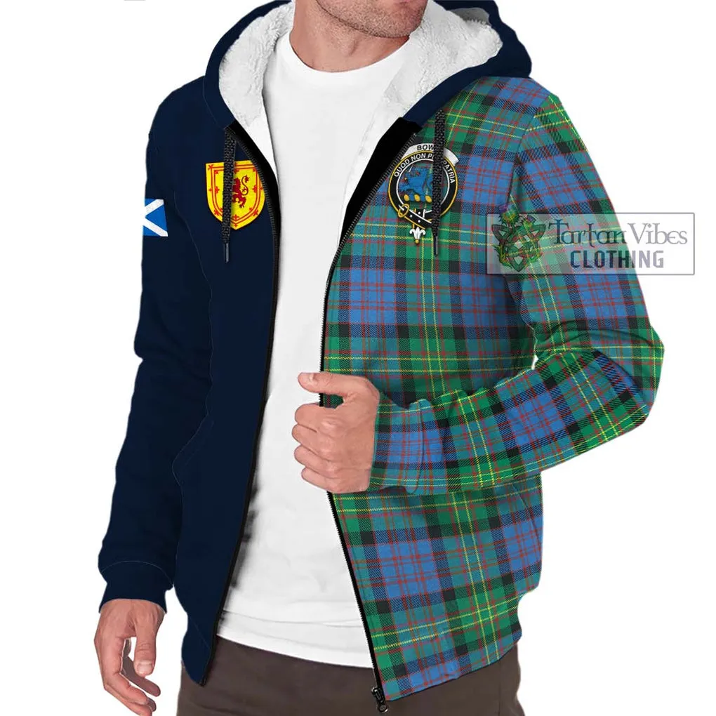 Bowie Ancient Tartan Sherpa Hoodie Alba with Scottish Lion Royal Arm Half Style