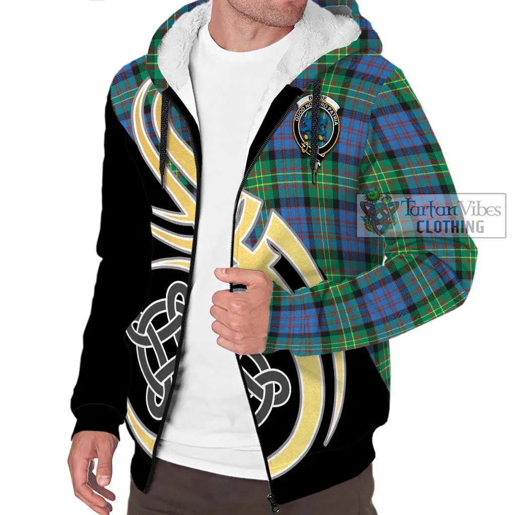 Bowie Ancient Tartan Sherpa Hoodie with Family Crest and Celtic Symbol Style