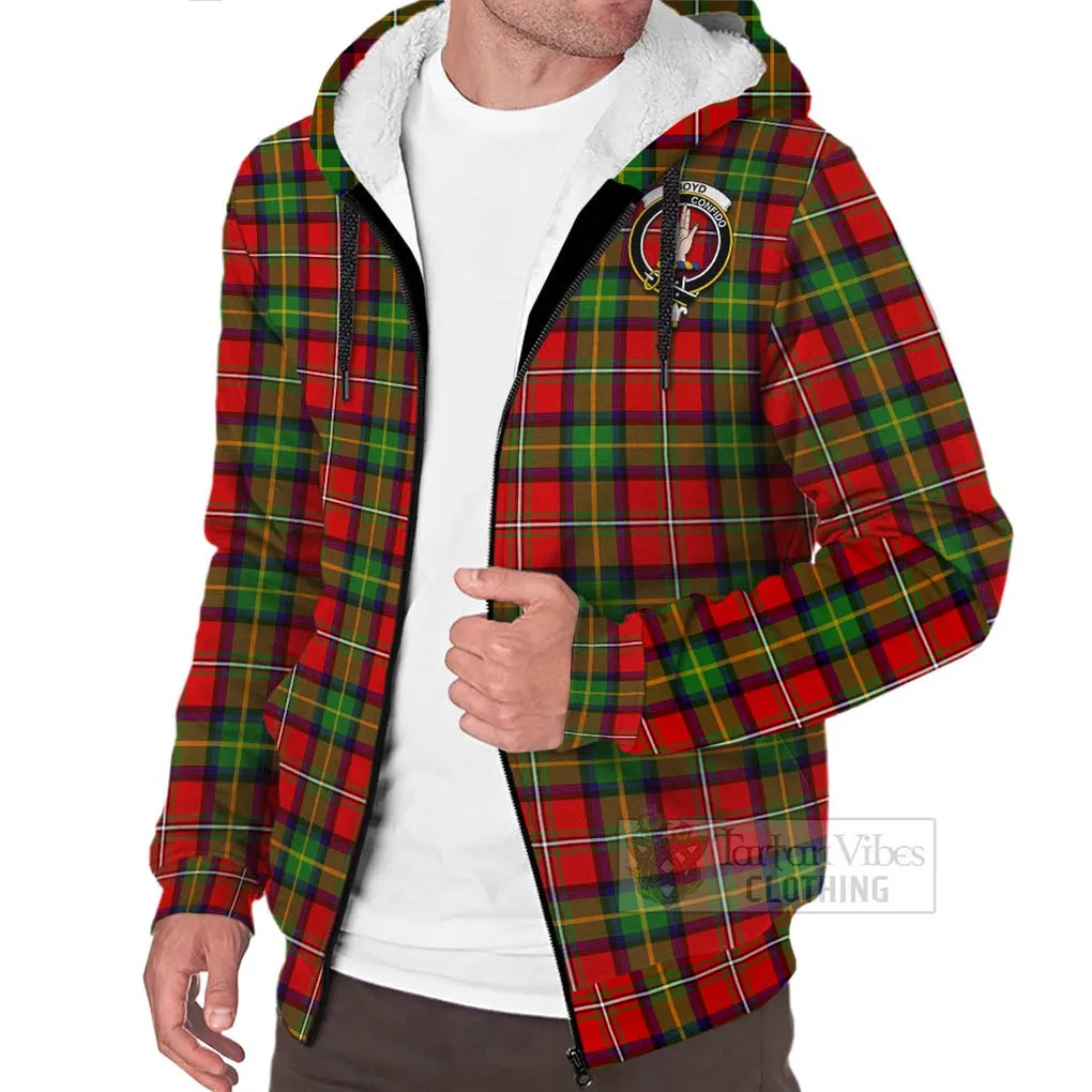 Boyd Tartan Sherpa Hoodie with Family Crest Celtic Skull Style