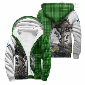 Boyle Tartan Sherpa Hoodie with Family Crest and St. Andrew's Cross Accented by Thistle Vines