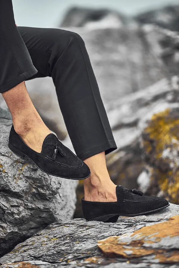 Brabion Levanzo Black Suede Tassel Loafers