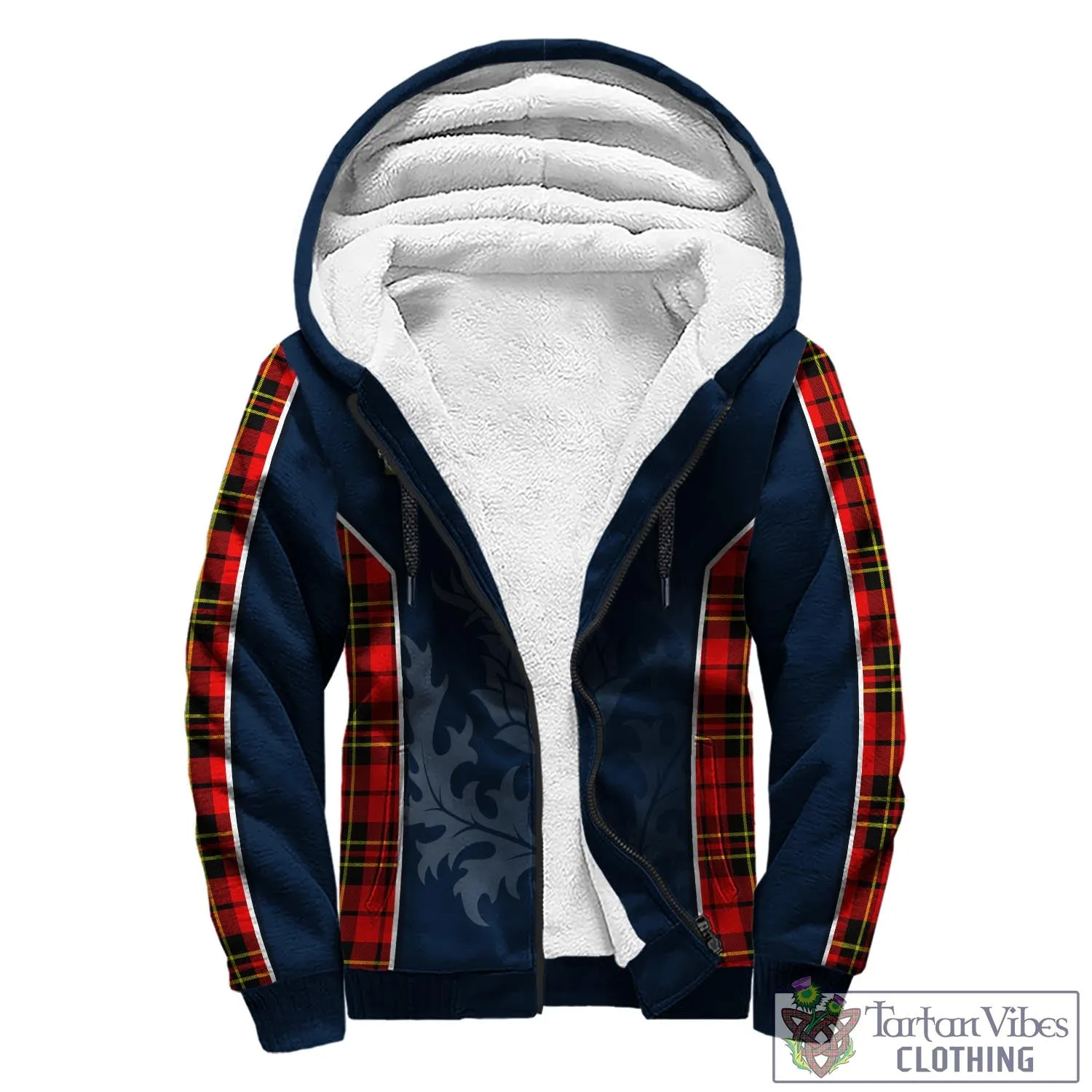 Brodie Modern Tartan Sherpa Hoodie with Family Crest and Scottish Thistle Vibes Sport Style