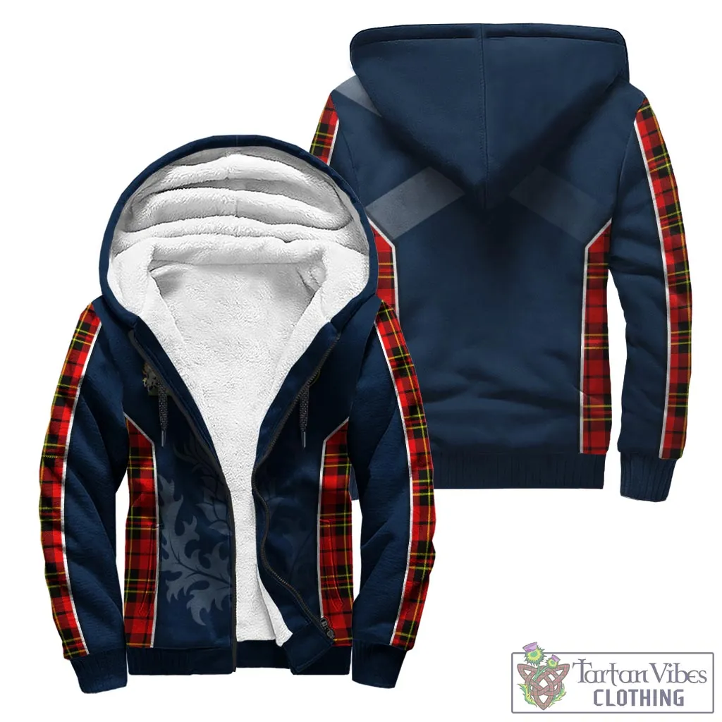 Brodie Modern Tartan Sherpa Hoodie with Family Crest and Scottish Thistle Vibes Sport Style