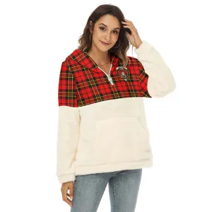 Brodie Modern Tartan Women's Borg Fleece Hoodie With Half Zip with Family Crest