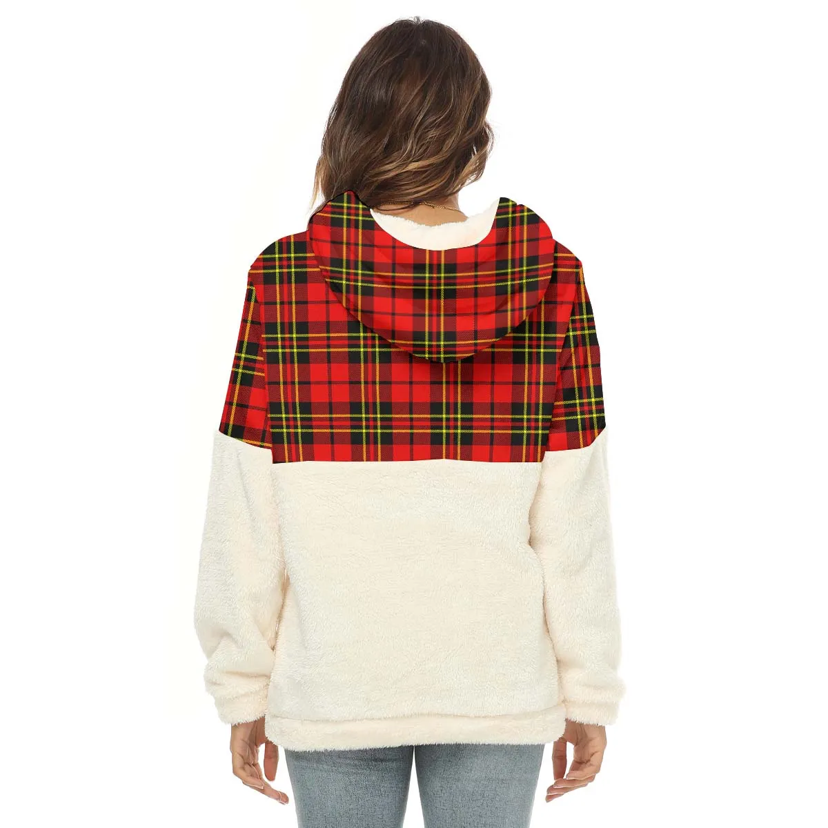 Brodie Modern Tartan Women's Borg Fleece Hoodie With Half Zip with Family Crest