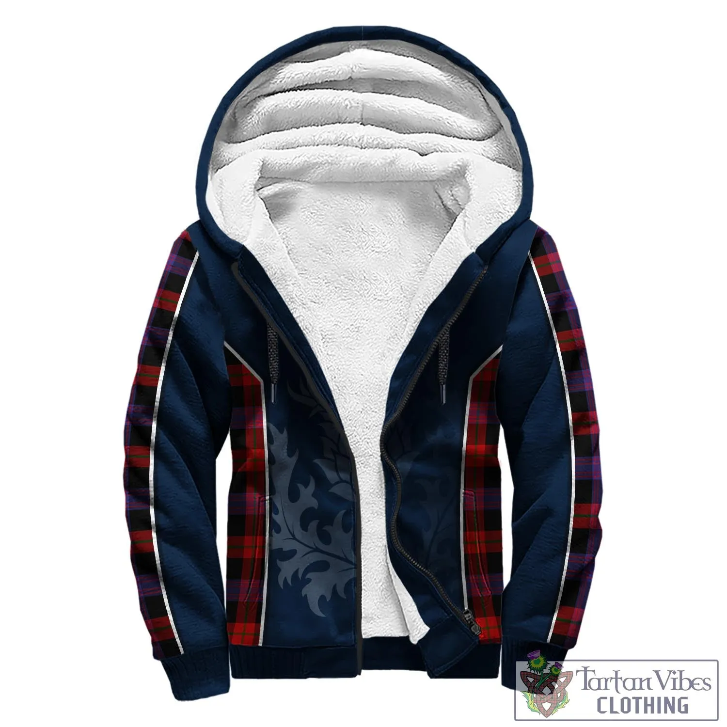 Brown (Broun) Tartan Sherpa Hoodie with Family Crest and Scottish Thistle Vibes Sport Style