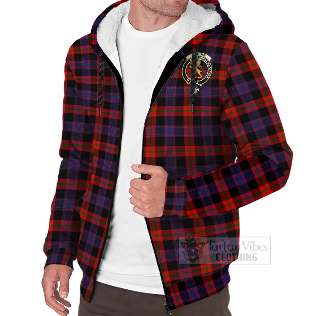 Brown (Broun) Tartan Sherpa Hoodie with Family Crest Celtic Skull Style