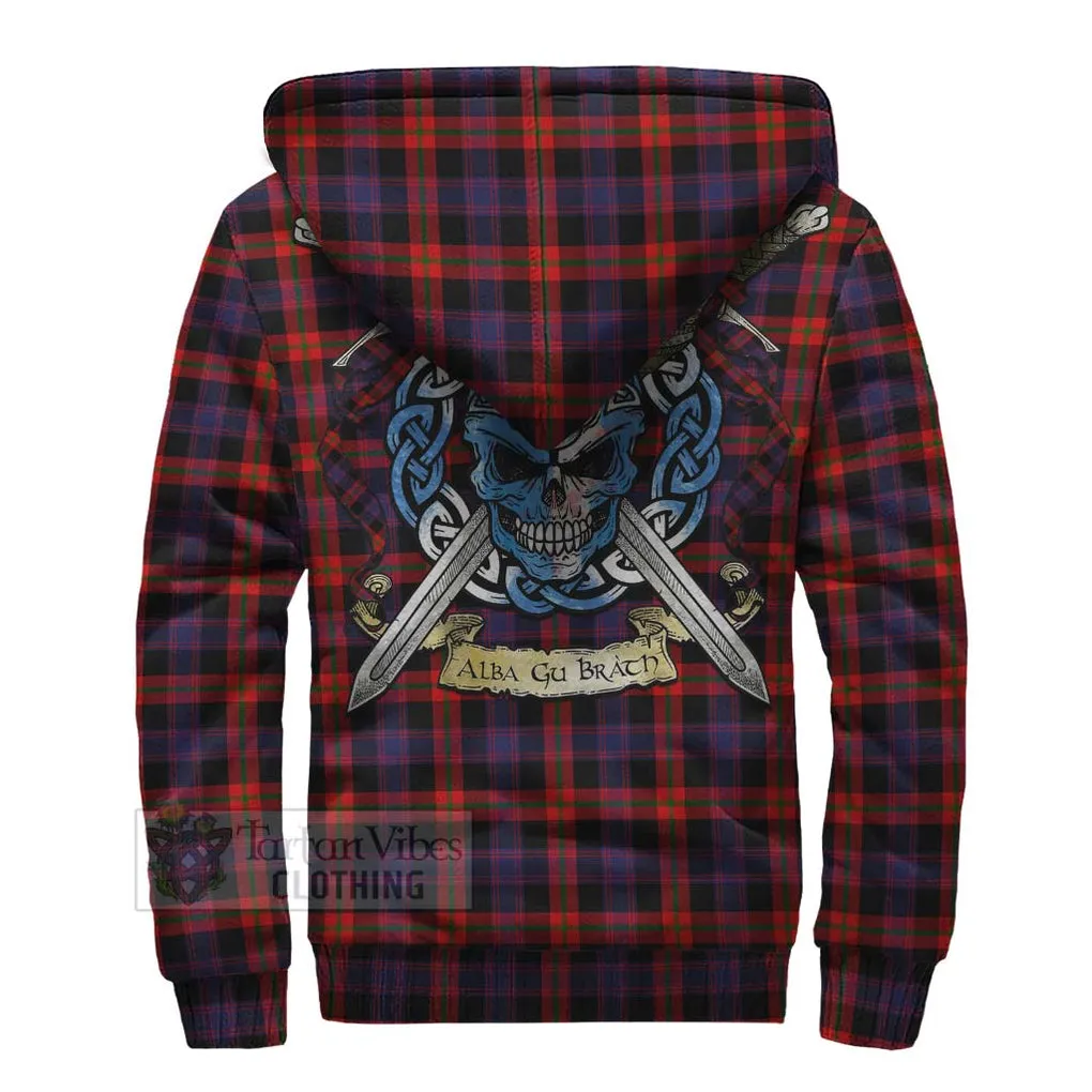 Brown (Broun) Tartan Sherpa Hoodie with Family Crest Celtic Skull Style