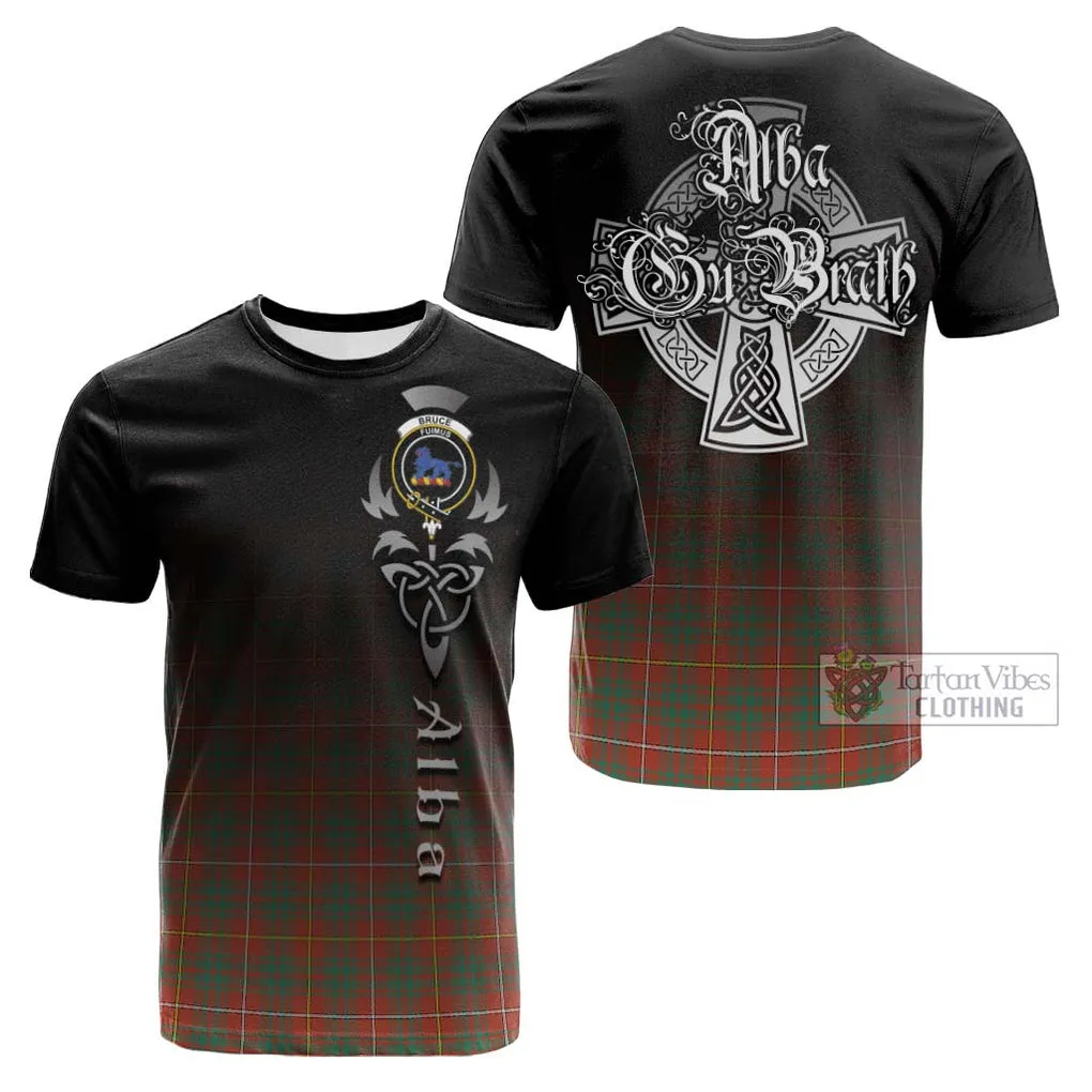 Bruce Ancient Tartan Cotton T-shirt Featuring Alba Gu Brath Family Crest Celtic Inspired