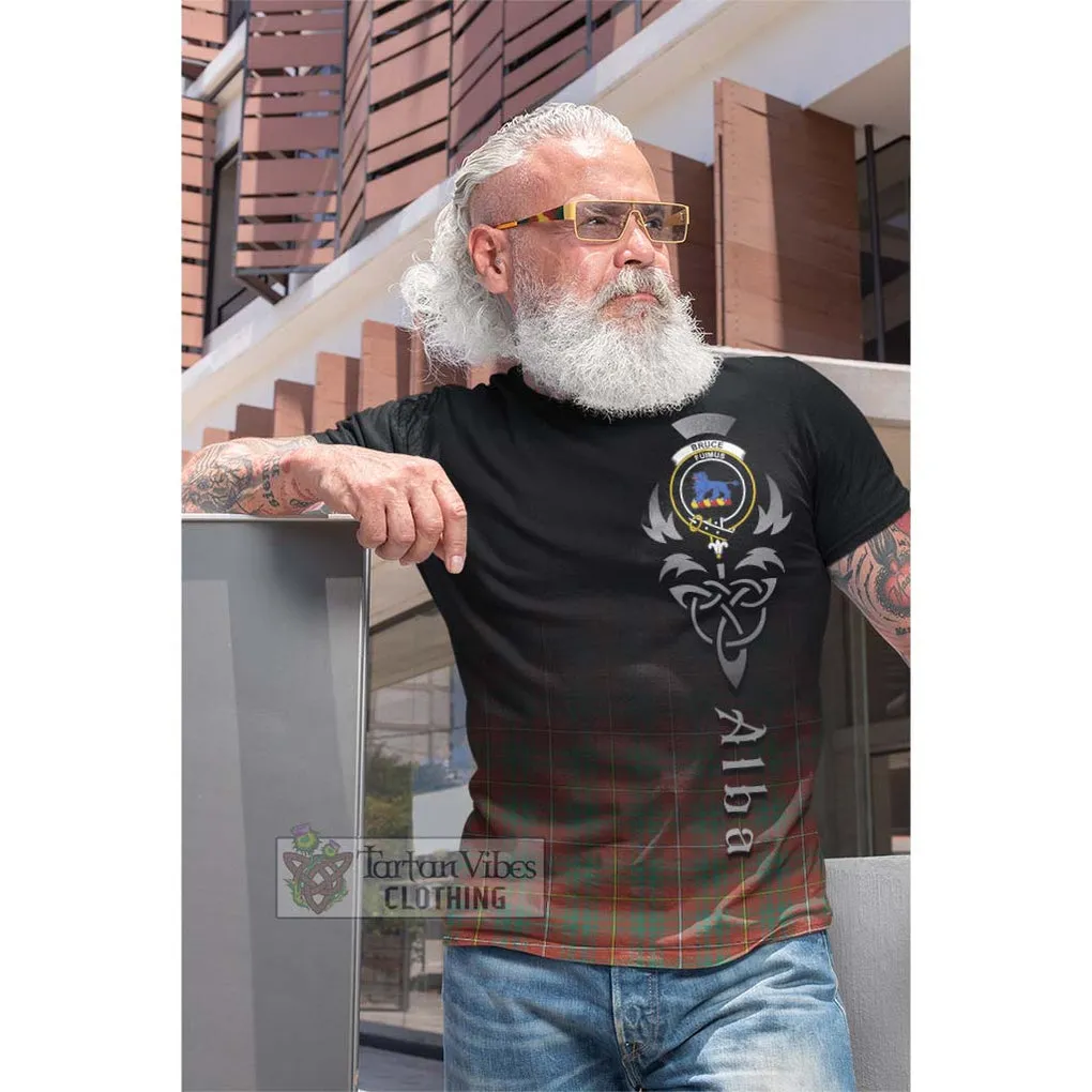 Bruce Ancient Tartan Cotton T-shirt Featuring Alba Gu Brath Family Crest Celtic Inspired