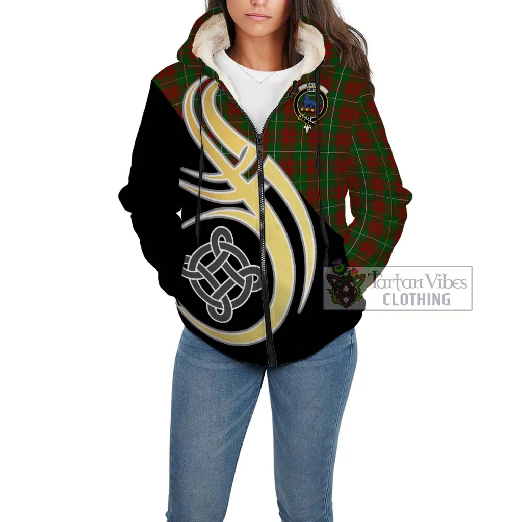 Bruce Hunting Tartan Sherpa Hoodie with Family Crest and Celtic Symbol Style