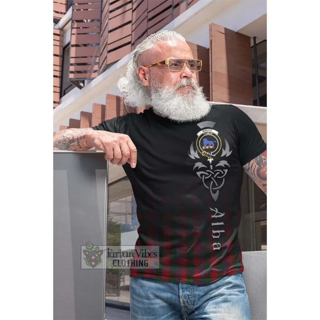 Bruce Old Tartan Cotton T-shirt Featuring Alba Gu Brath Family Crest Celtic Inspired