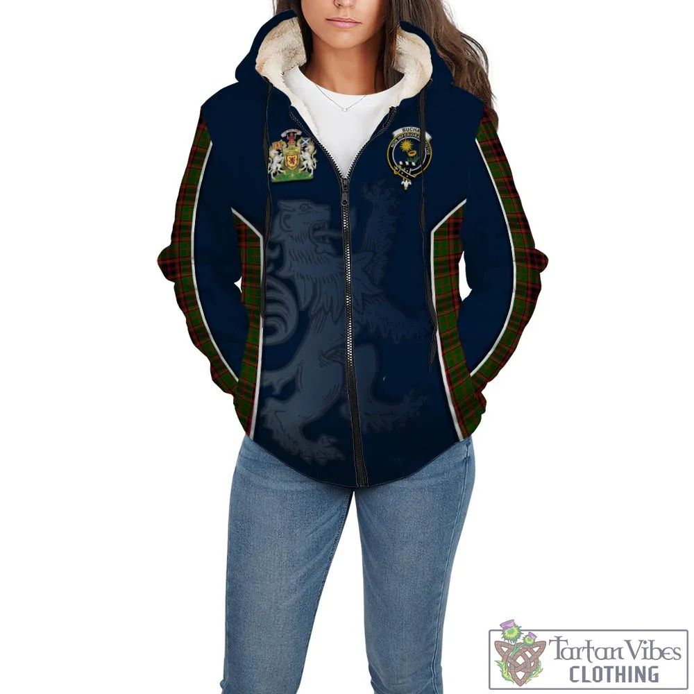 Buchan Tartan Sherpa Hoodie with Family Crest and Lion Rampant Vibes Sport Style