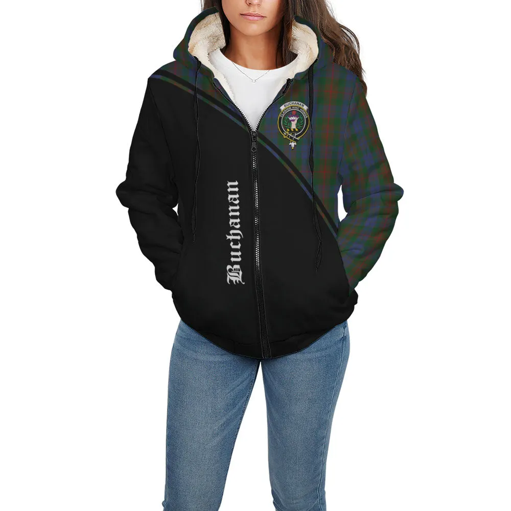 Buchanan Hunting Tartan Sherpa Hoodie with Family Crest Curve Style