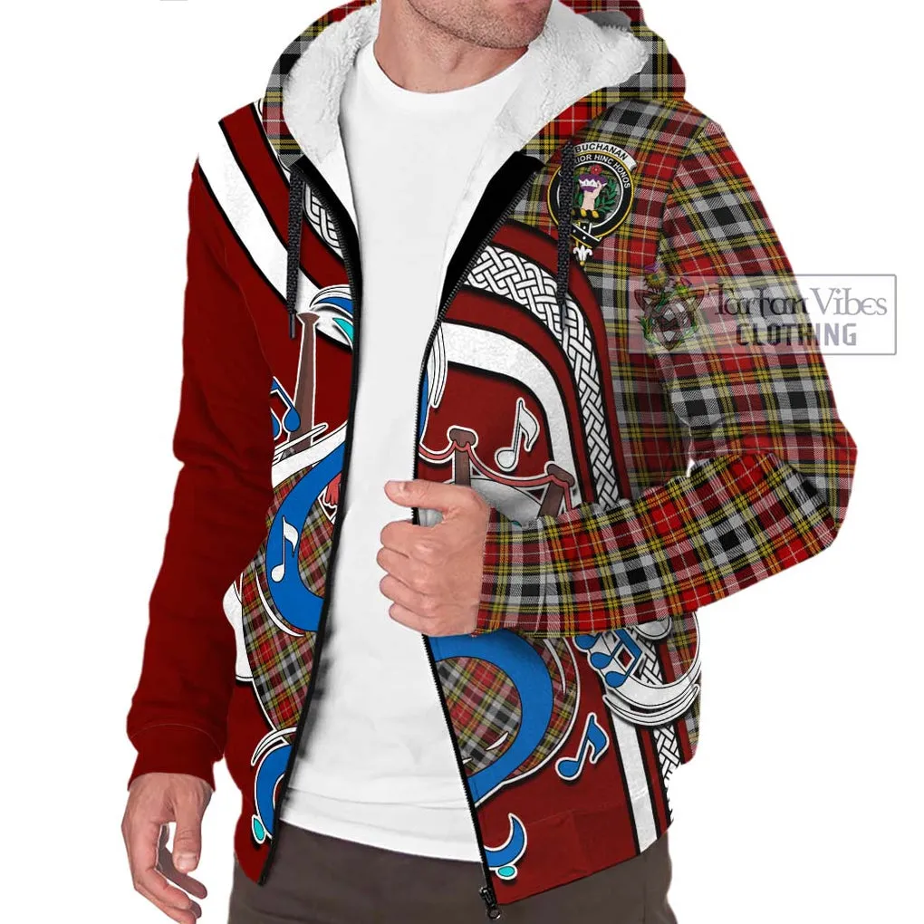 Buchanan Old Dress Tartan Sherpa Hoodie with Epic Bagpipe Style