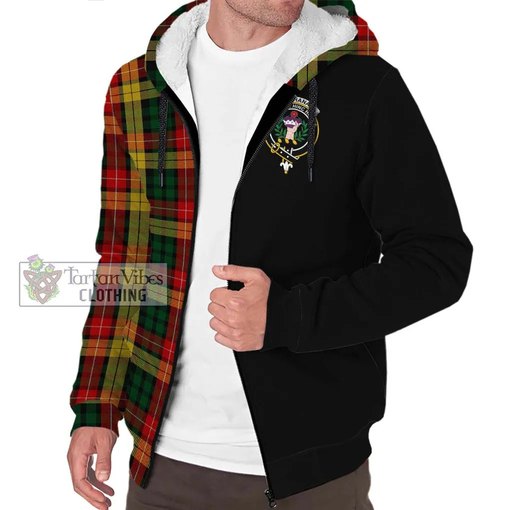 Buchanan Tartan Sherpa Hoodie with Family Crest and Half Of Me Style