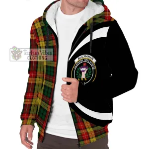 Buchanan Tartan Sherpa Hoodie with Family Crest Circle Style