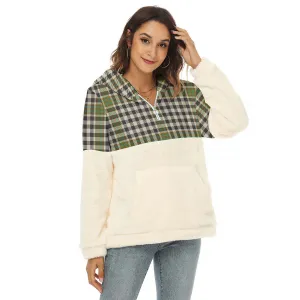 Burns Check Tartan Women's Borg Fleece Hoodie With Half Zip