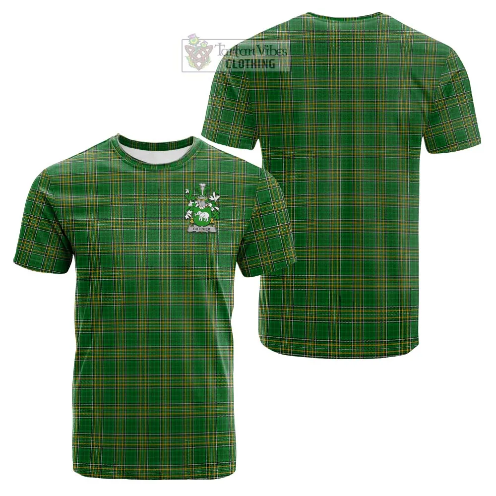 Butcher Irish Clan Tartan Cotton T-shirt with Coat of Arms