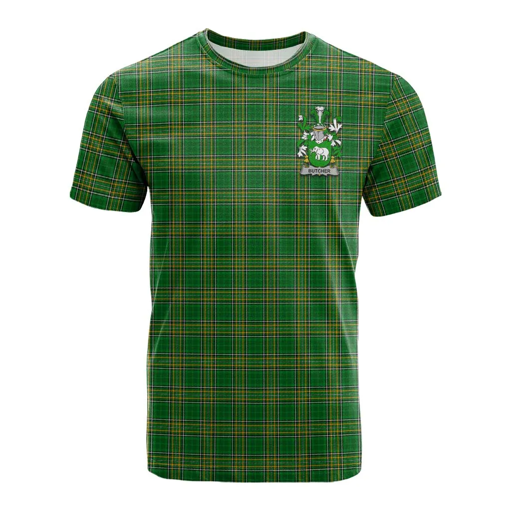 Butcher Irish Clan Tartan Cotton T-shirt with Coat of Arms