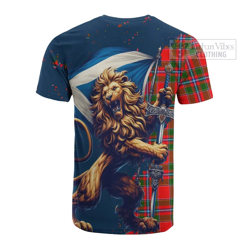 Butter Tartan Family Crest Cotton T-shirt with Scottish Majestic Lion