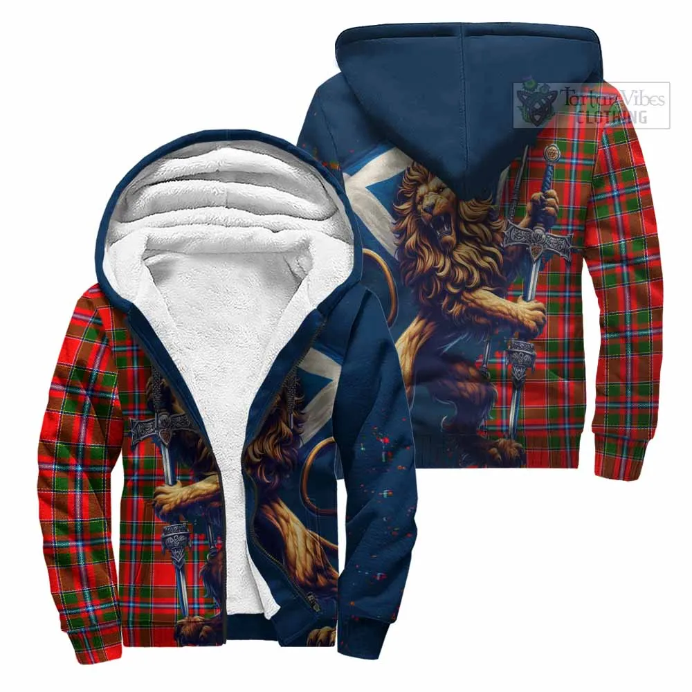 Butter Tartan Family Crest Sherpa Hoodie with Scottish Majestic Lion