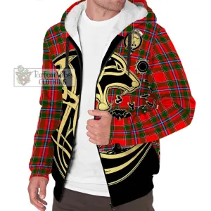 Butter Tartan Sherpa Hoodie with Family Crest Celtic Wolf Style