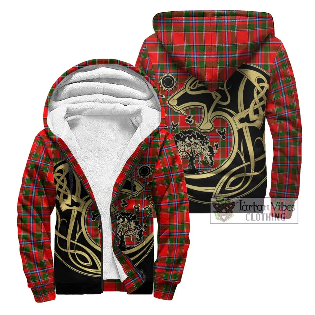 Butter Tartan Sherpa Hoodie with Family Crest Celtic Wolf Style