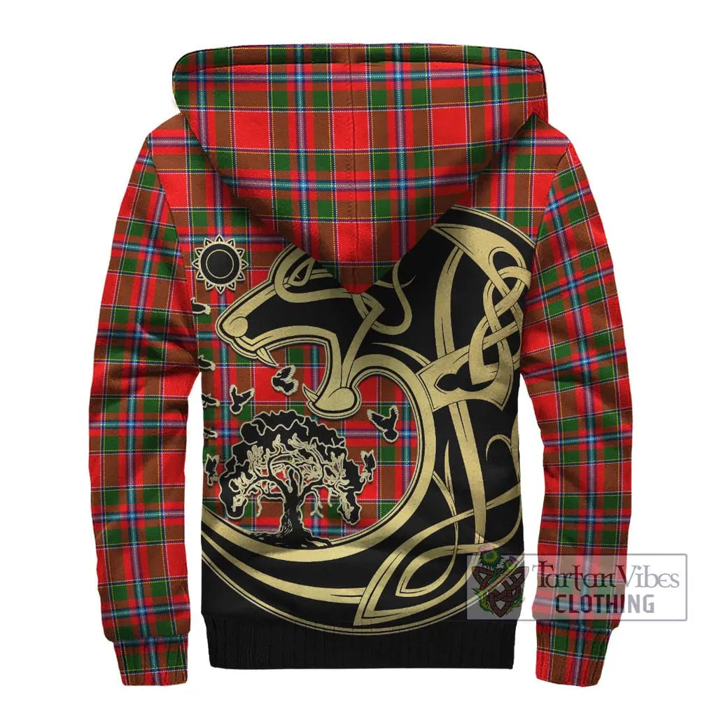 Butter Tartan Sherpa Hoodie with Family Crest Celtic Wolf Style