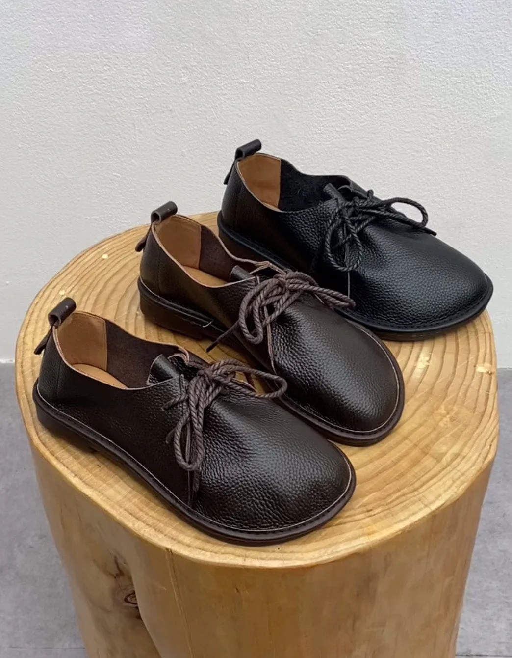 Comfortable Soft Leather Wide Toe Box Retro Flat Shoes 35-45