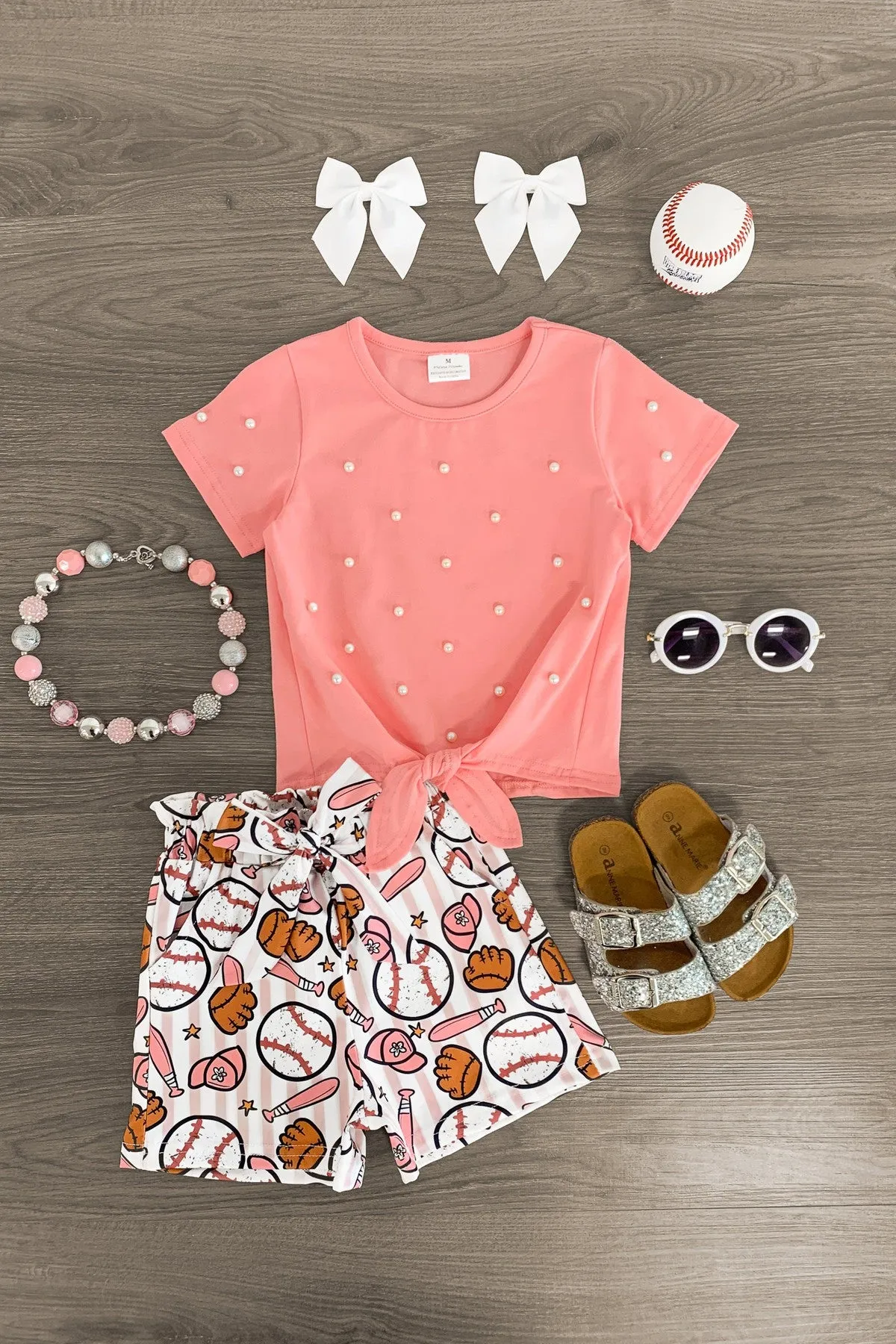 Coral Pearl Baseball Stripe Short Set