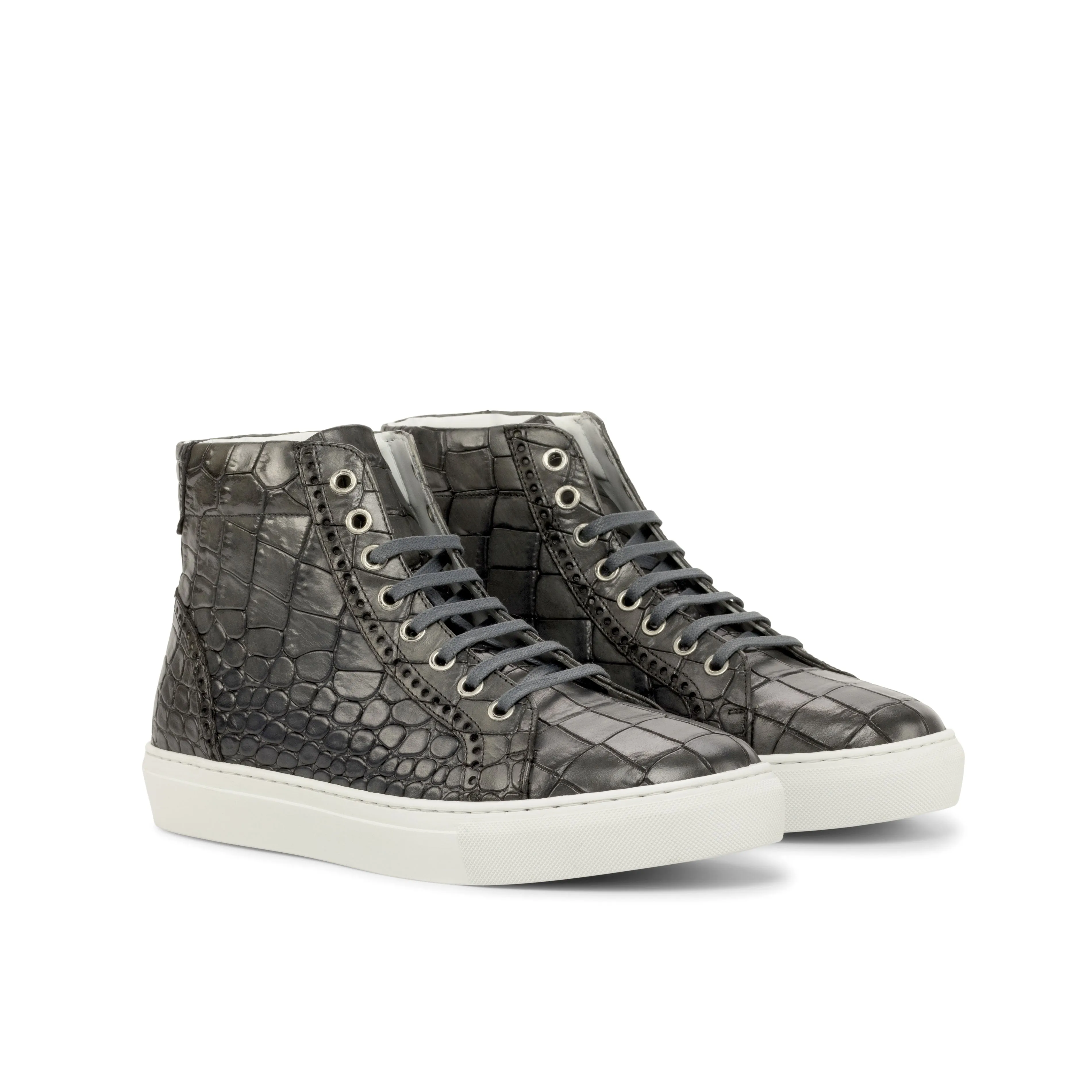 DapperFam Cadenza in Grey Men's Italian Croco Embossed Leather High Kicks