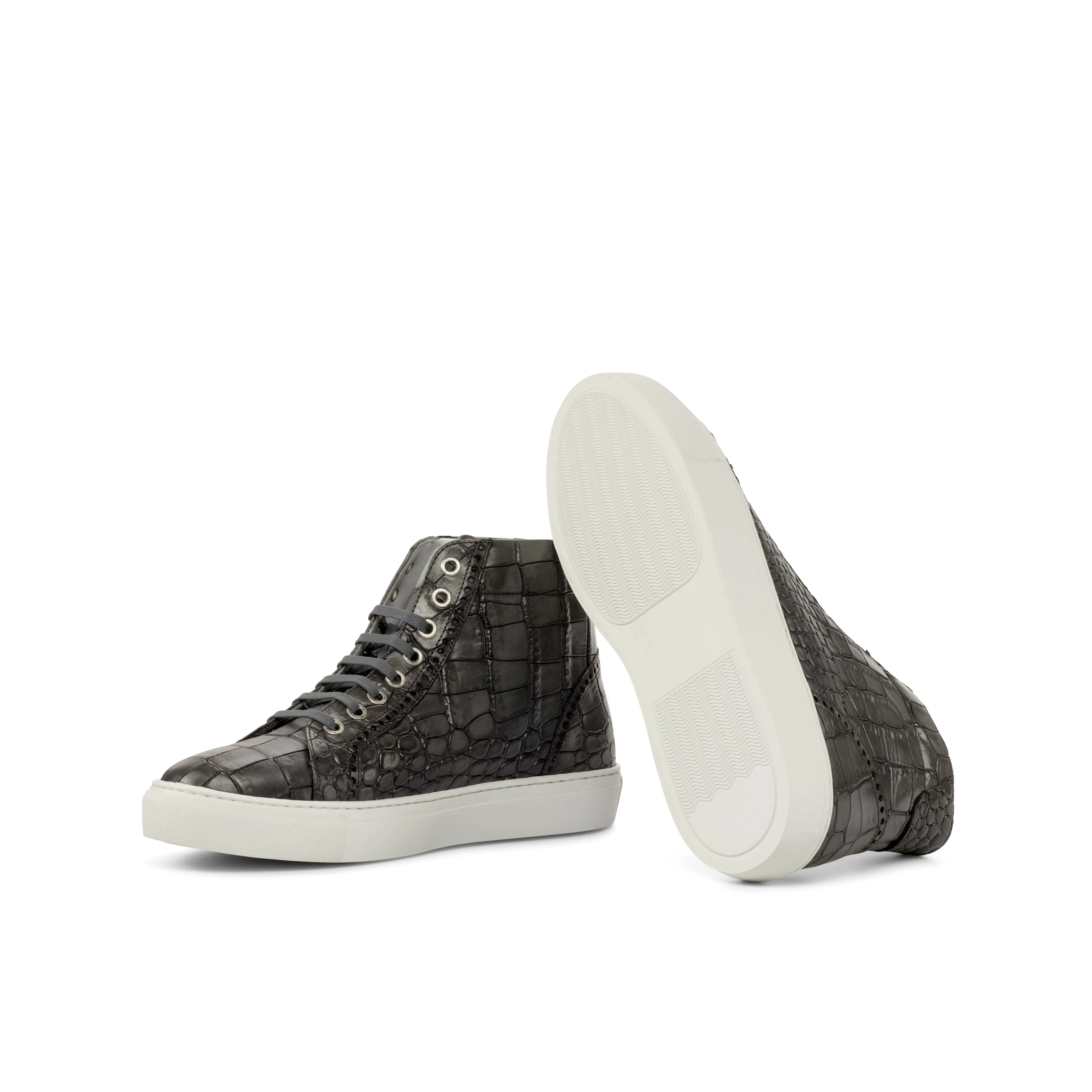 DapperFam Cadenza in Grey Men's Italian Croco Embossed Leather High Kicks