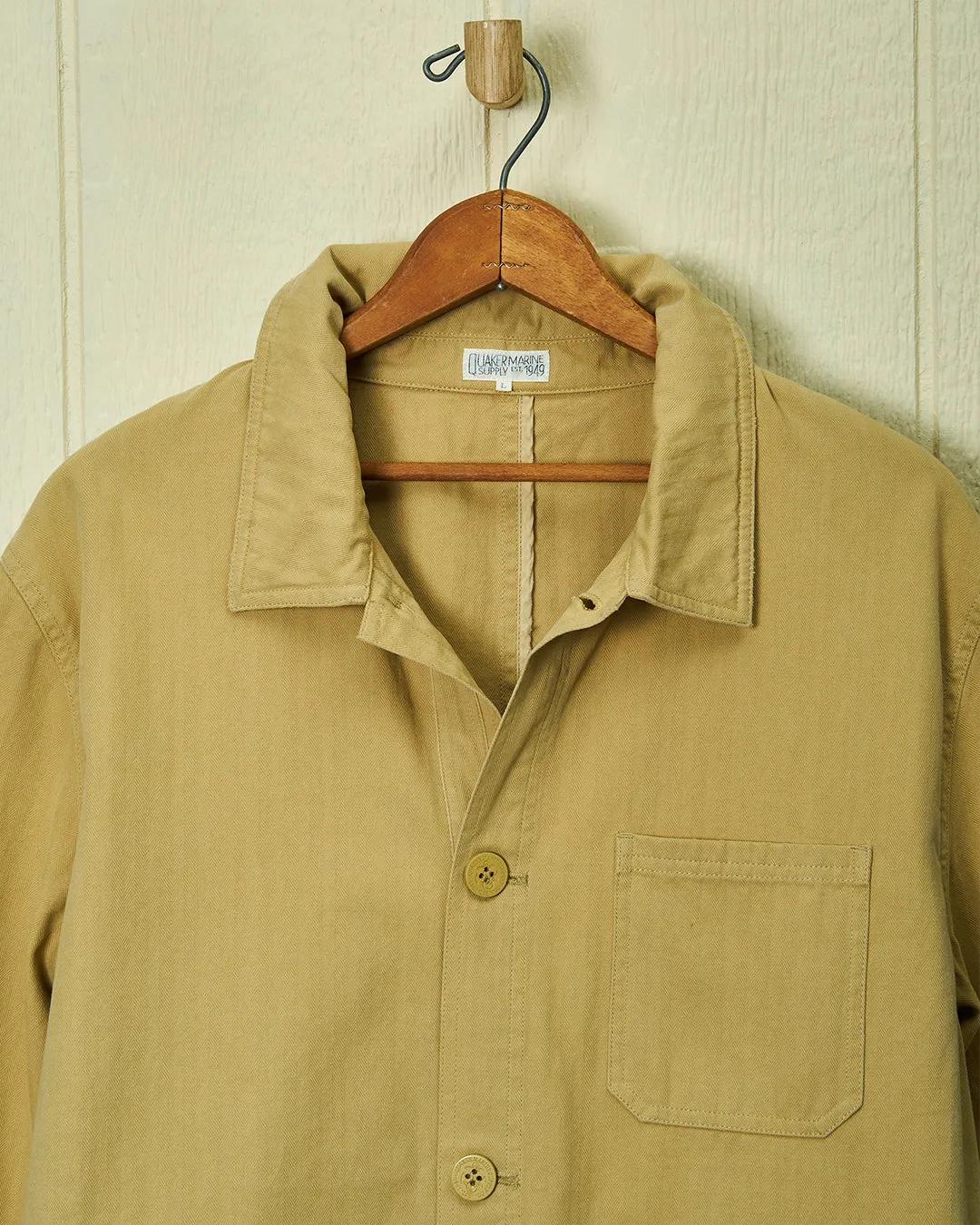 French Workman’s Jacket in Khaki Herringbone