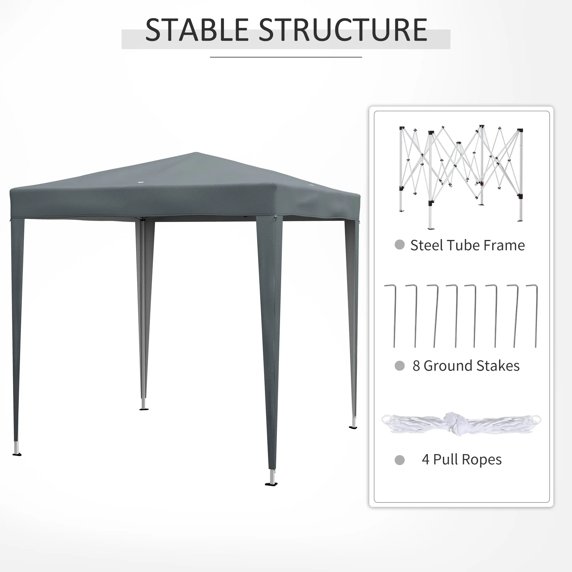 Garden Pop Up Gazebo Marquee Party Tent Canopy with free Carrying Case, Removable 2 Walls, 2 Windows, 2m x 2m, Grey