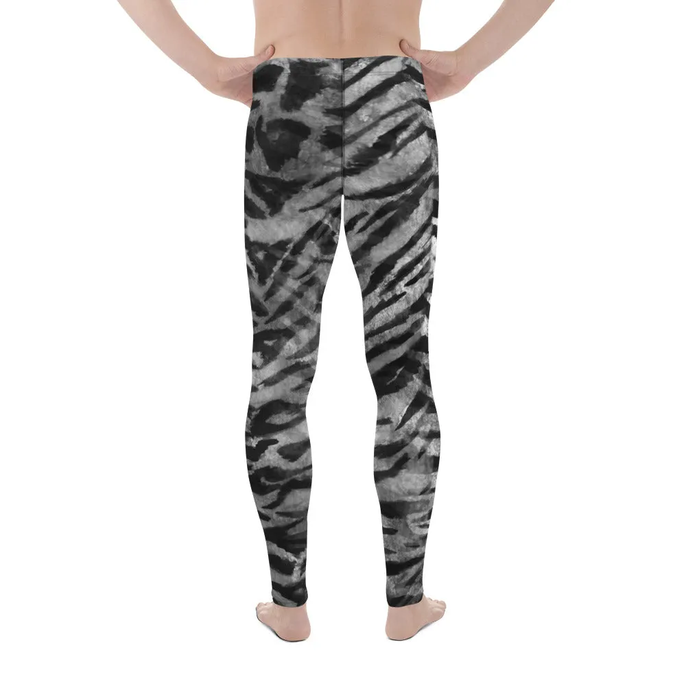 Gray Tiger Stripe Print Meggings, Animal Print Men's Leggings Run Tights- Made in USA/EU